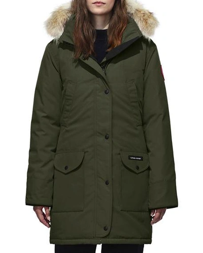 Shop Canada Goose Trillium Down Parka Coat With Natural Coyote Fur Trim In Military Green