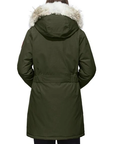 Shop Canada Goose Trillium Down Parka Coat With Natural Coyote Fur Trim In Military Green