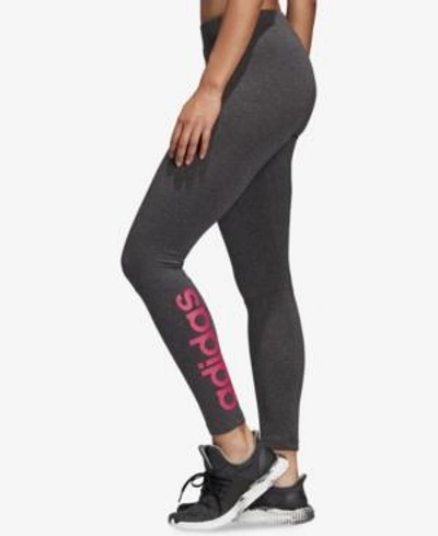 Shop Adidas Originals Adidas Essential Linear Logo Leggings In Dark Grey Heather/real Magenta