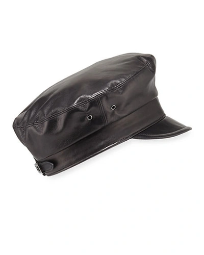 Shop Eric Javits Night Porter Leather Newsboy Cap In Black