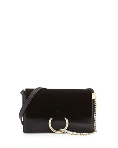 Shop Chloé Faye Small Suede/leather Shoulder Bag In Black