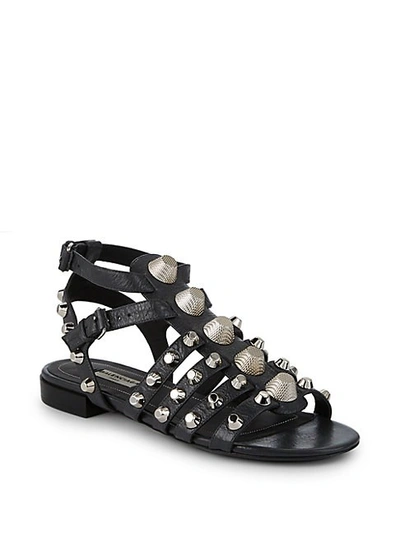 Shop Balenciaga Studded Gladiator Sandals In Black