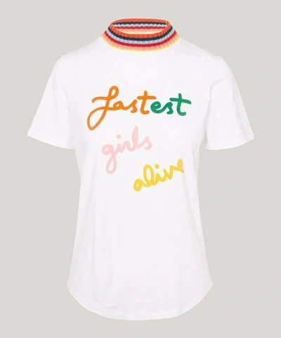 Shop Mira Mikati Fastest Girls Alive Print Cotton T-shirt In White