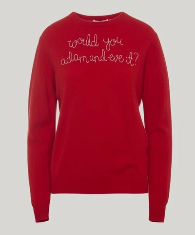 Shop Lingua Franca Would You Adam And Eve It Cashmere Jumper In Red