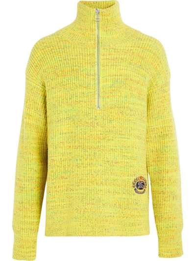 Shop Burberry Rib Knit Wool Cashmere Blend Half-zip Sweater - Yellow