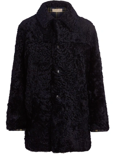 Shop Burberry Curly Shearling Coat - Blue