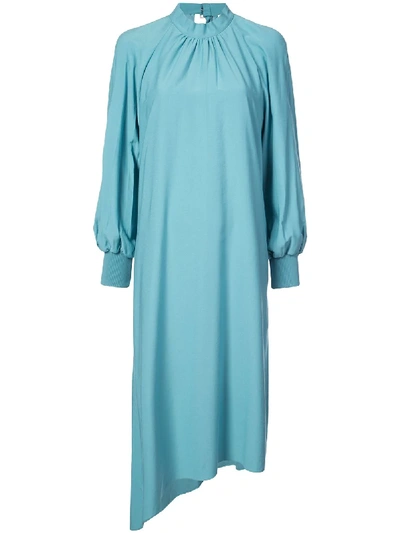 Shop Tibi Twill Buckle Asymmetric Dress - Blue