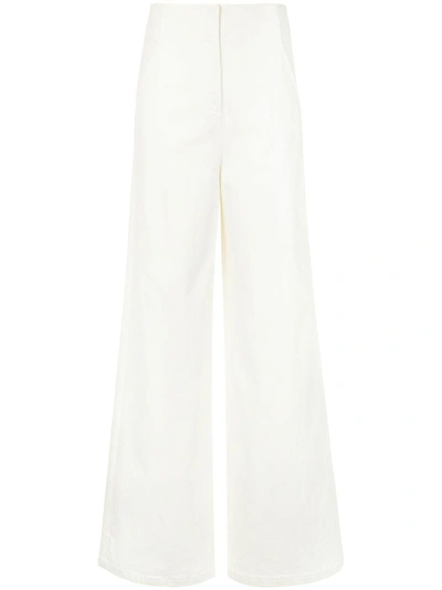 Shop Tibi Washed Twill Wide-leg Jeans - White