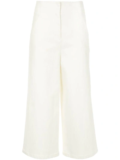 Shop Tibi Washed Twill Wide Leg Jeans - White