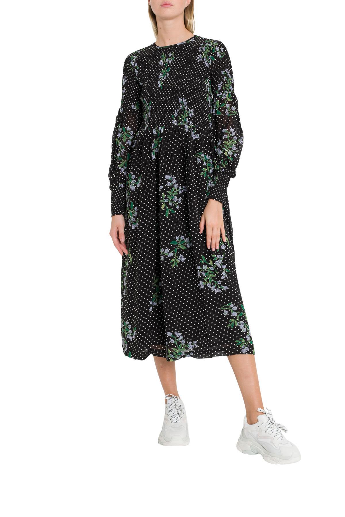ganni printed georgette smock dress