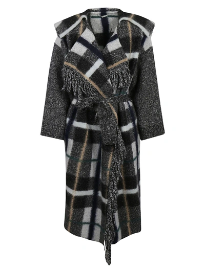 Shop Stella Mccartney Plaid Wrap Coat In Grey Colorway