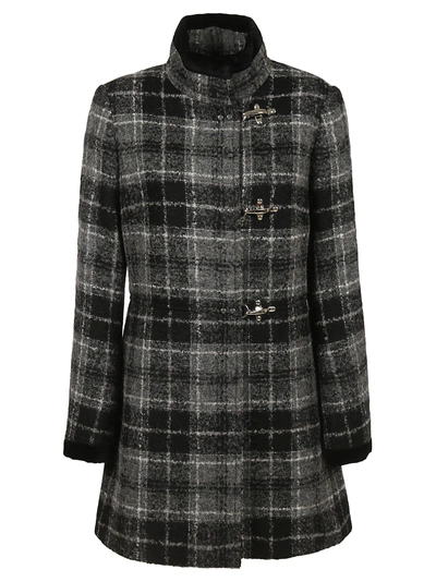 Shop Fay Check Duffle Coat In Bianco/nero