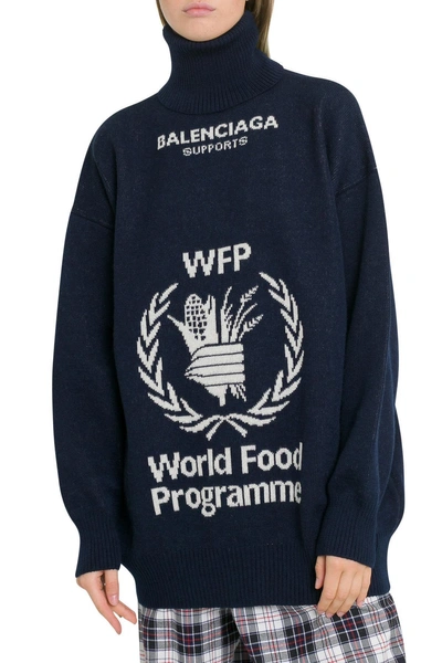 Shop Balenciaga World Food Programme Turtleneck In Blu/bianco