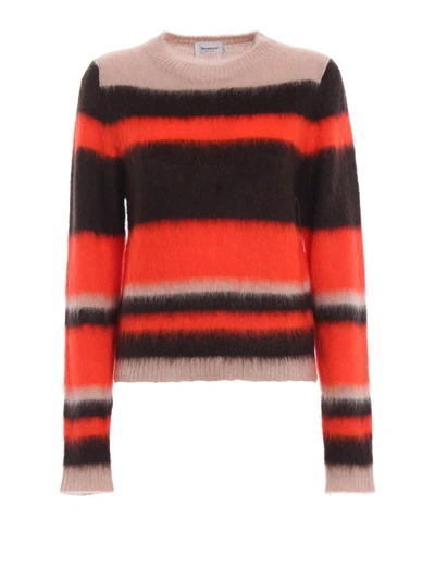 Shop Dondup Colour Block Fluffy Mohair Blend Sweater In Orange