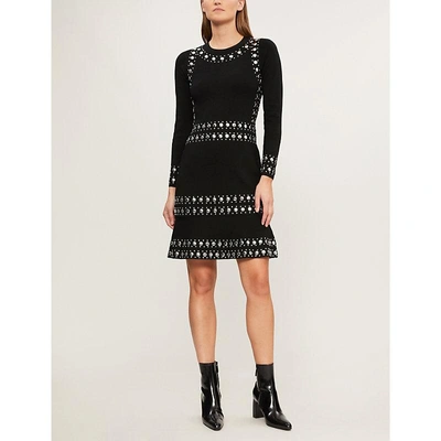 Michael Michael Kors Studded Stretch-knit Mini Dress In Black/ Silver |  ModeSens