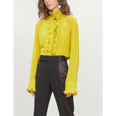 Shop Haider Ackermann Ruffled Silk Shirt In Yellow
