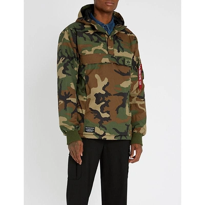 Shop Alpha Industries Camouflage-print Shell Hooded Jacket In Woodland Camo
