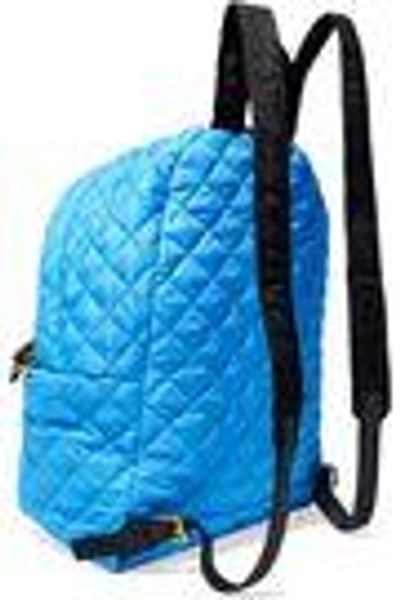 Shop Moschino Woman Leather-trimmed Quilted Printed Shell Backpack Turquoise