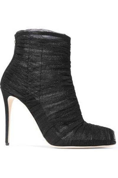 Shop Dolce & Gabbana Ruched Tulle Ankle Boots In Black
