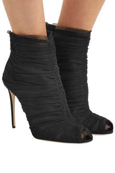 Shop Dolce & Gabbana Ruched Tulle Ankle Boots In Black