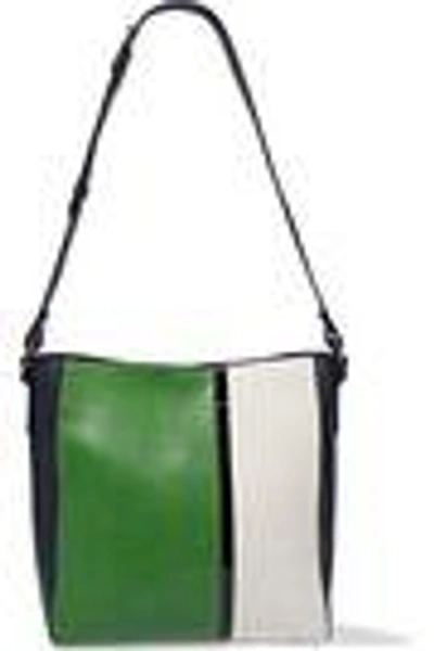Shop Lanvin Woman Color-block Matte And Patent-leather Tote Green