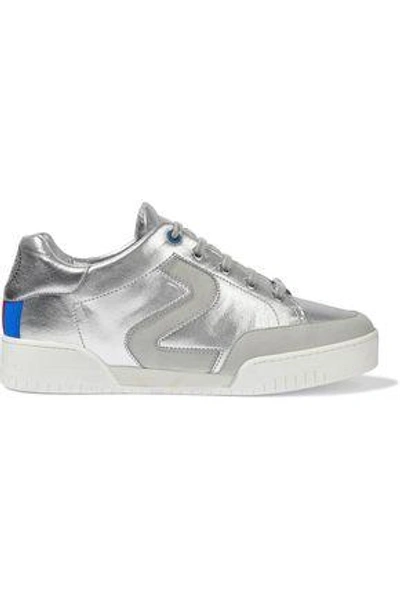 Shop Stella Mccartney Woman Metallic Perforated Faux Suede And Leather Sneakers Silver