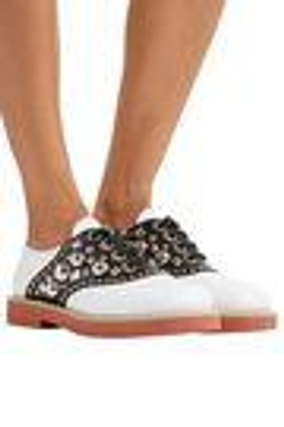 Shop Miu Miu Embellished Two-tone Leather Brogues In White