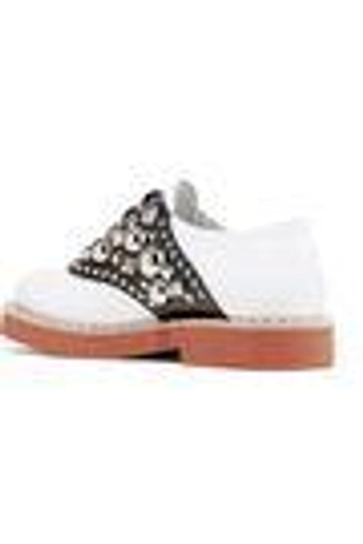 Shop Miu Miu Embellished Two-tone Leather Brogues In White