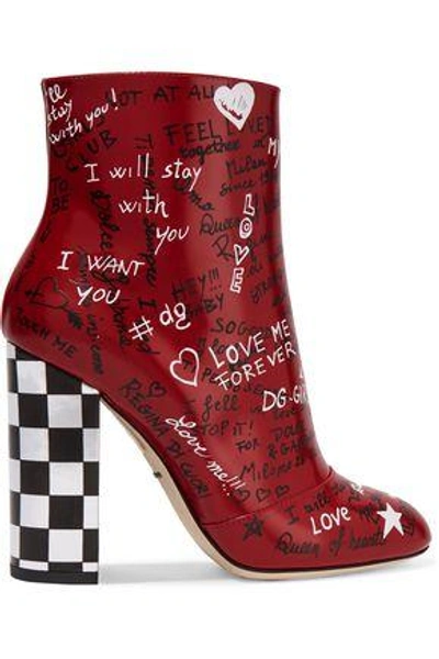 Shop Dolce & Gabbana Woman Printed Leather Ankle Boots Red