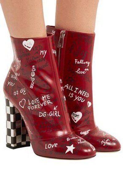 Shop Dolce & Gabbana Woman Printed Leather Ankle Boots Red