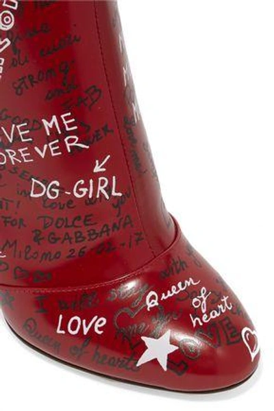 Shop Dolce & Gabbana Woman Printed Leather Ankle Boots Red