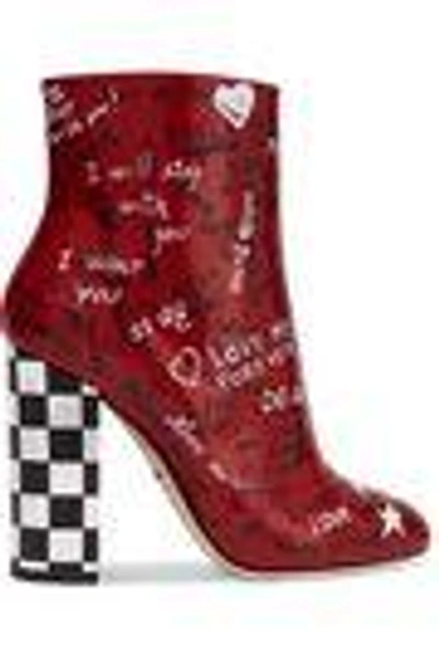 Shop Dolce & Gabbana Woman Printed Leather Ankle Boots Red