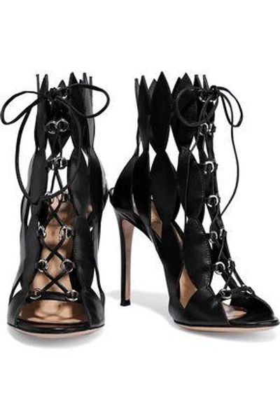 Shop Gianvito Rossi Woman Lace-up Cutout Leather Sandals Black