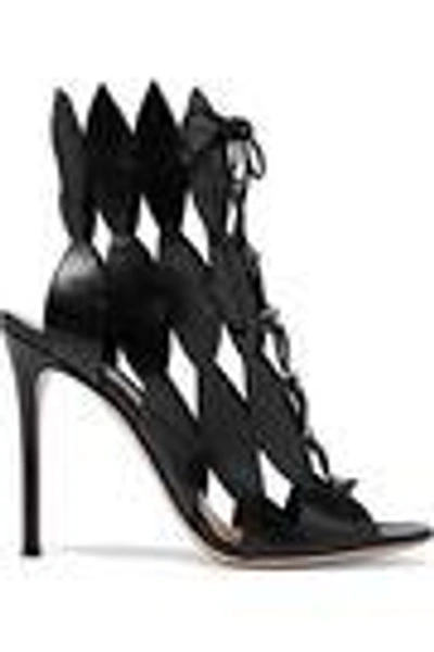Shop Gianvito Rossi Woman Lace-up Cutout Leather Sandals Black