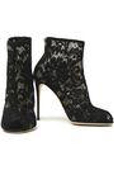 Shop Dolce & Gabbana Woman Corded Lace And Mesh Ankle Boots Black