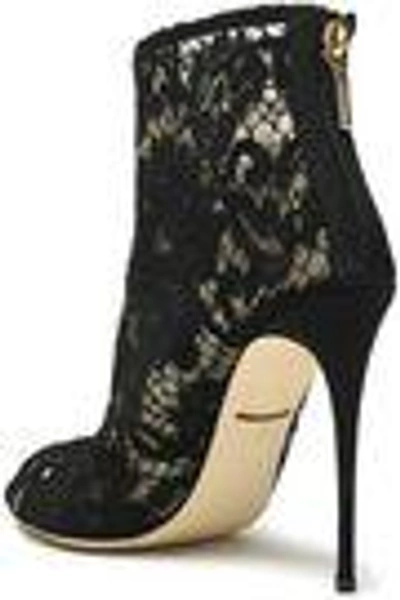 Shop Dolce & Gabbana Woman Corded Lace And Mesh Ankle Boots Black