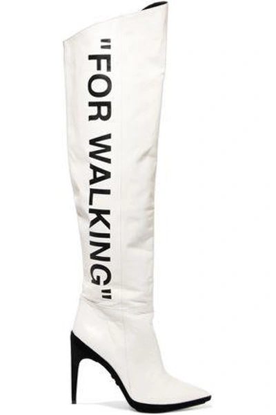 Shop Off-white &trade; Woman Printed Leather Knee Boots White