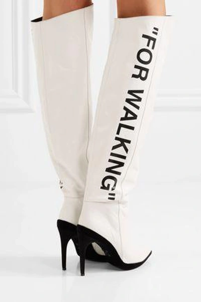 Shop Off-white &trade; Woman Printed Leather Knee Boots White