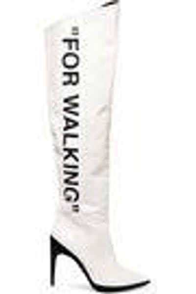 Shop Off-white &trade; Woman Printed Leather Knee Boots White