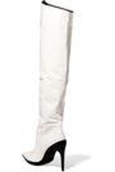 Shop Off-white &trade; Woman Printed Leather Knee Boots White