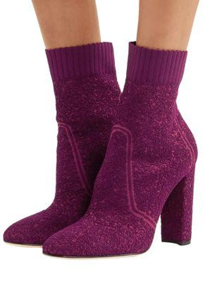 Shop Gianvito Rossi Woman Isa Bouclé-knit Sock Boots Plum