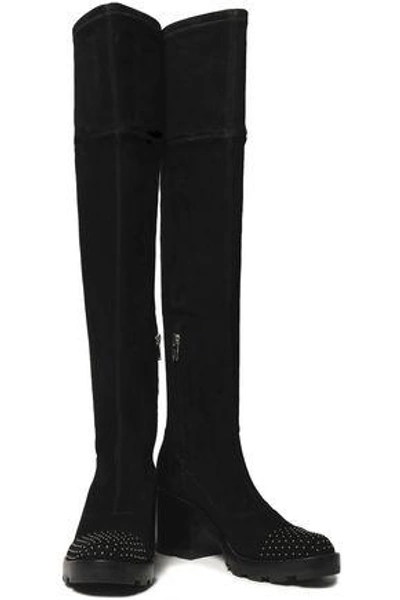 Shop Sigerson Morrison Woman Gemma Studded Stretch-leather Thigh Boots Black