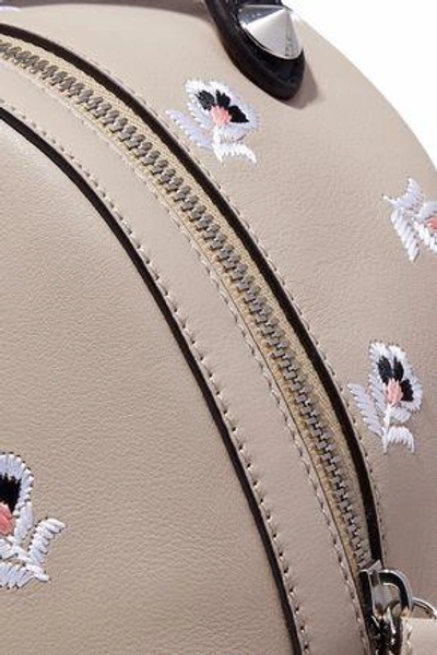 Shop Fendi Woman Zaino Mini Embroidered Leather Backpack Beige
