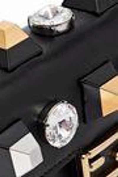 Shop Fendi Baguette Crystal-embellished Studded Leather Clutch In Black