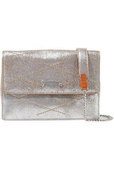 Shop Lanvin Woman Quilted Metallic Cracked-leather Shoulder Bag Silver