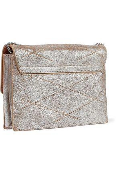 Shop Lanvin Woman Quilted Metallic Cracked-leather Shoulder Bag Silver