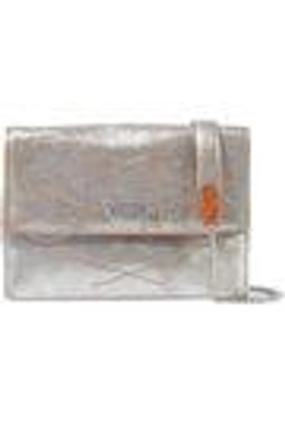 Shop Lanvin Woman Quilted Metallic Cracked-leather Shoulder Bag Silver