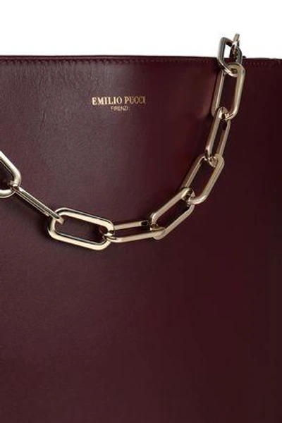 Shop Emilio Pucci Woman Chain-trimmed Leather Shoulder Bag Burgundy