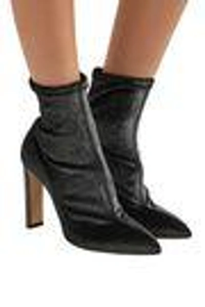 Shop Jimmy Choo Woman Louella 100 Metallic Stretch-velvet Sock Boots Anthracite