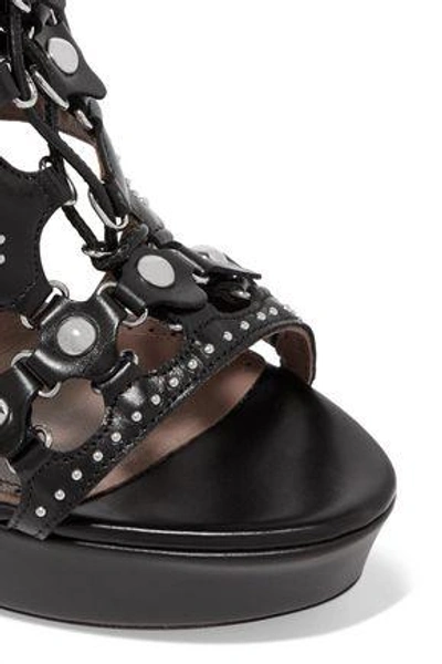 Shop Alaïa Woman Lace-up Embellished Leather Platform Sandals Black